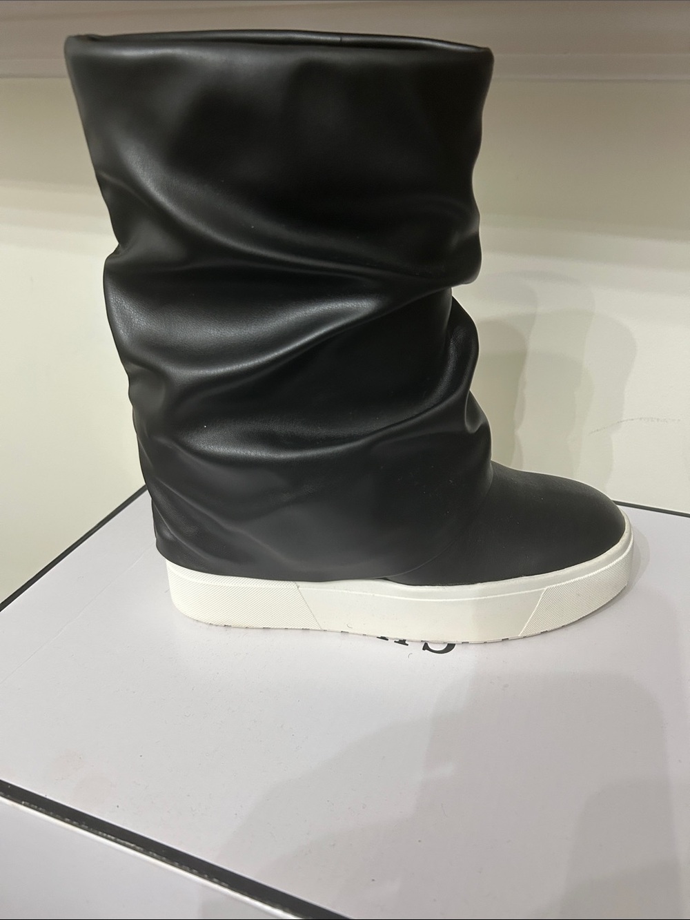 GUESS Black Slouchy Mid-Calf Boot with White Platform Sole